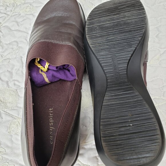 EUC EASY SPIRIT ESDILLONA premium leather platform wedges (9) chocolatey brown - Picture 5 of 7